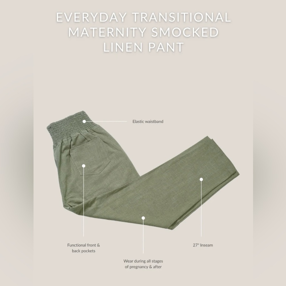 Emme Mama Everyday Transitional Maternity/Postpartum Smocked Linen Pant